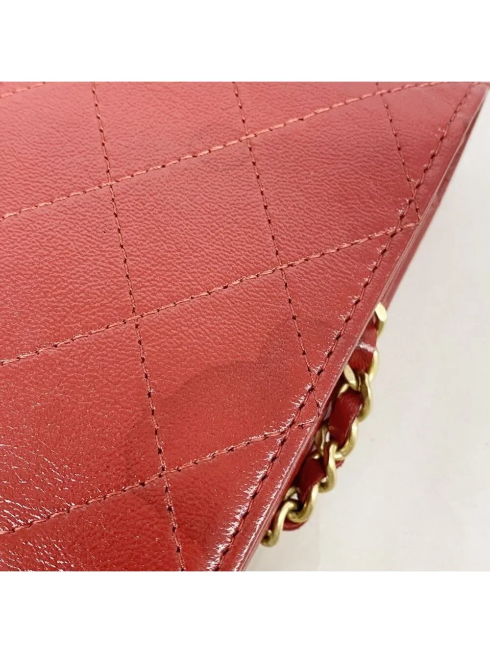 Chanel Wallet on Chain Quilted Leather Red Gold Shoulder Bag
